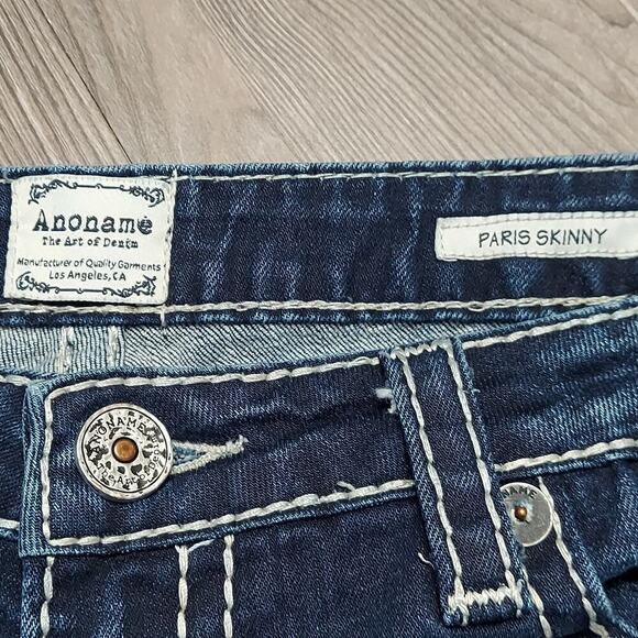 Anoname Women's Paris Skinny Mid-Rise Dark Wash Denim Jeans - Picture 4 of 7